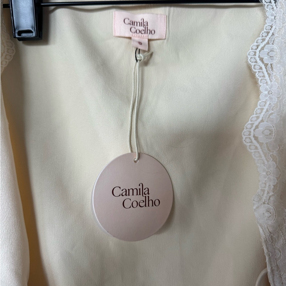 Camila Coelho Ivory Lace-Trim Tie-Front Camisole Top - Picture 3 of 4
